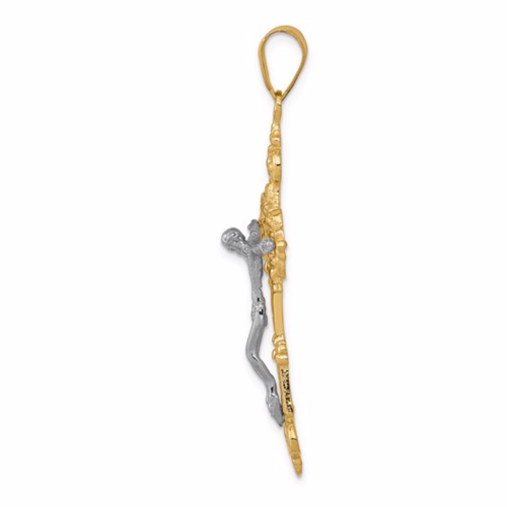 14k Two-Tone INRI Fleur De Lis Crucifix Pendant - Picture 2 of 3